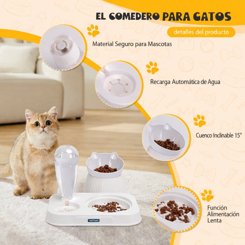 🐱🍽️ Comedero Elevado con Dispensador de Agua Nobleza 2 en 1