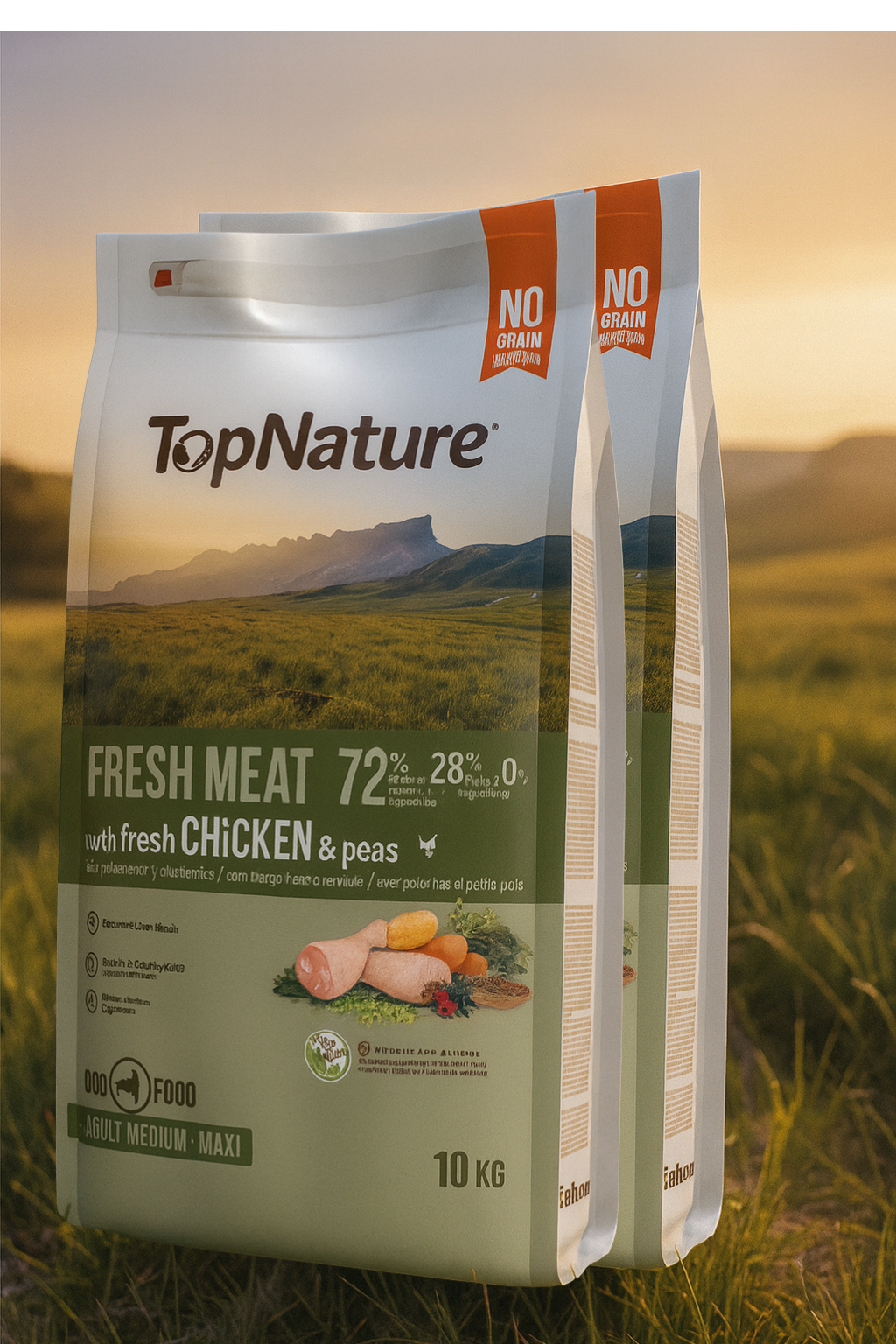 ✨ TopNature Fresh Meat Pollo y Guisantes – 10 kg ✨+Comedero Antivoracidad Azul (Nobleza) Gratis