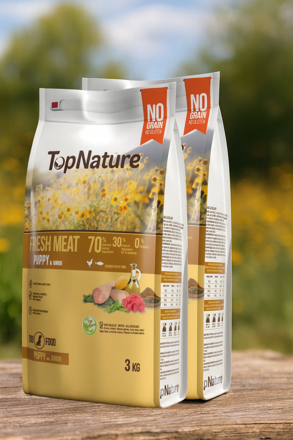 🐶 TopNature Puppy & Junior – Fresh Meat 3 kg 100% natural+Comedero Antivoracidad verde (Nobleza) Gratis