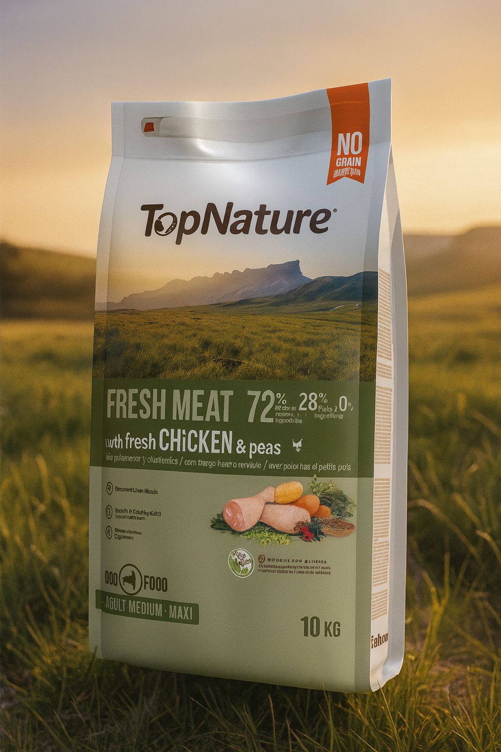 ✨ TopNature Fresh Meat Pollo y Guisantes – 10 kg ✨+Comedero Antivoracidad Azul (Nobleza) Gratis