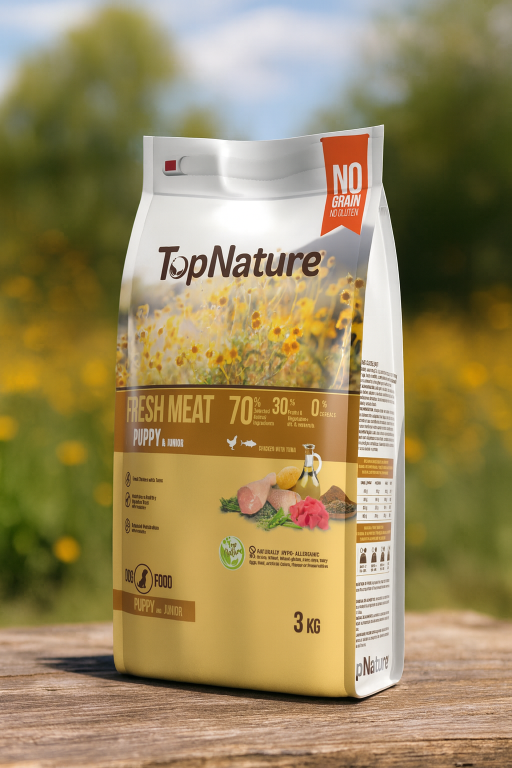 🐶 TopNature Puppy & Junior – Fresh Meat 3 kg 100% natural+Comedero Antivoracidad verde (Nobleza) Gratis